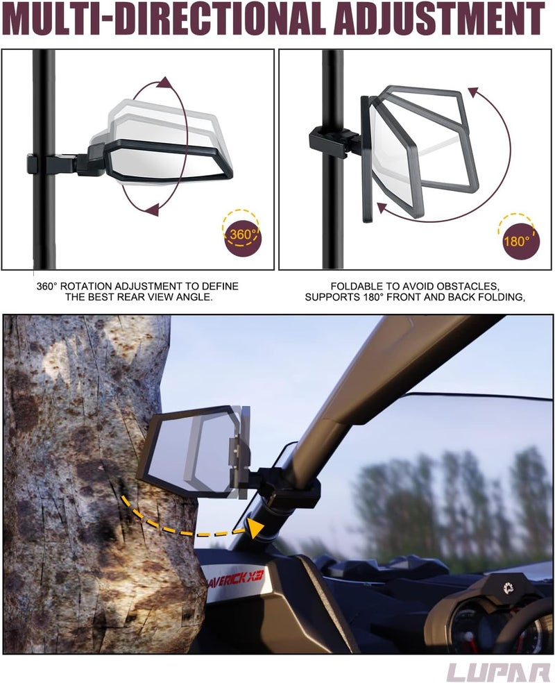 Lupar Aluminum UTV Side Mirrors Fits 1.75"-2" Roll Cage Bar America USA Flag Pattern Side Rear View Mirror for Polaris RZR XP Turbo Can-Am Maverick X3 Yamaha Talon Kawasaki Pioneer - Image 2